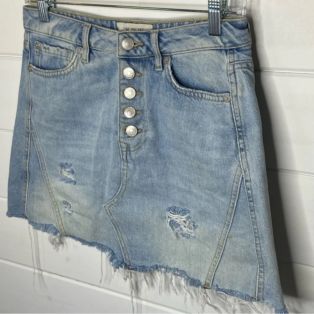 Free People We the Free Jean Mini Skirt XS Button Fly Cotton Distressed Denim